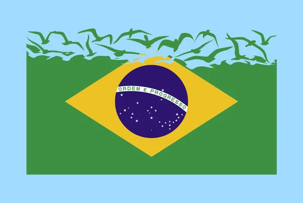 巴西国旗与自由的概念 独立国家的概念 巴西国旗转变为飞鸟矢量 主权隐喻 平面设计 — 图库矢量图片