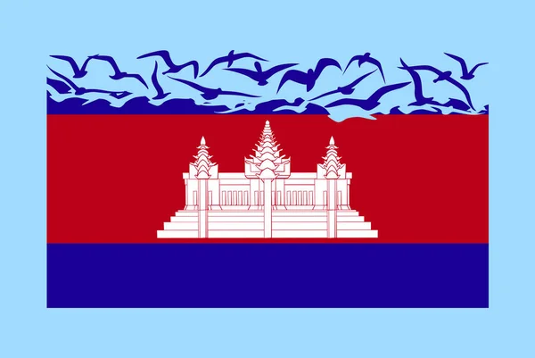 柬埔寨国旗与自由概念 独立国家观念 柬埔寨国旗转变为飞鸟矢量 主权隐喻 平面设计 — 图库矢量图片