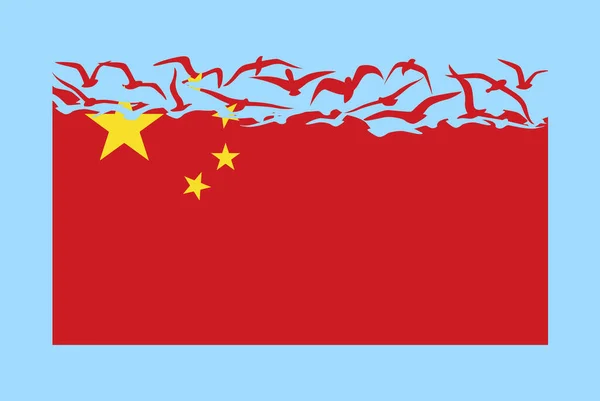 中国国旗与自由的概念 独立国家的概念 中国国旗转变为飞鸟的载体 主权隐喻 平面设计 — 图库矢量图片
