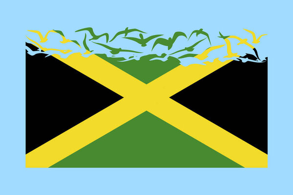 Jamaica flag with freedom concept, independent country idea, Jamaica flag transforming into flying birds vector, sovereignty metaphor, flat design