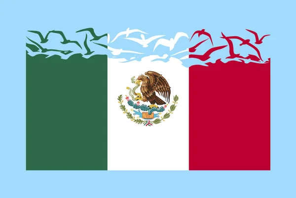 自由の概念を持つメキシコの旗 独立した国のアイデア メキシコの旗は 空飛ぶ鳥のベクトルに変換 主権メタファー フラットデザイン — ストックベクタ