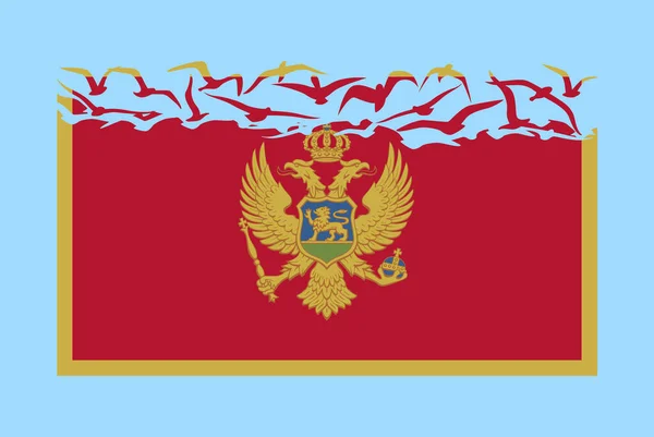 自由の概念を持つモンテネグロの旗 独立した国のアイデア モンテネグロの旗は 空飛ぶ鳥のベクトルに変換 主権メタファー フラットデザイン — ストックベクタ