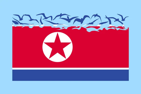 带有自由概念的朝鲜国旗 独立国家概念 朝鲜国旗转变为飞鸟矢量 主权隐喻 平面设计 — 图库矢量图片