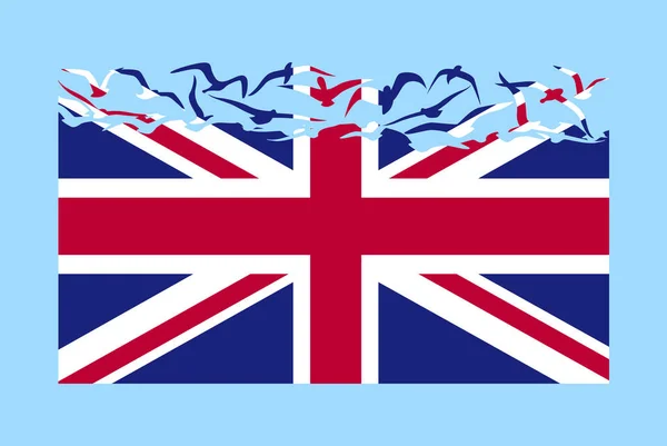 自由の概念を持つ英国の旗 独立した国のアイデア 英国の旗は 空飛ぶ鳥のベクトルに変換します 主権メタファー フラットデザイン — ストックベクタ