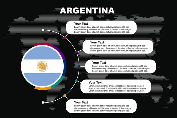 Argentine Cercle Infographie Avec Des Espaces Texte Information Fond Noir — Image vectorielle