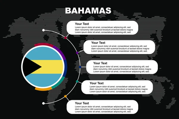 Infográfico Círculo Bahamas Com Espaços Texto Informação Fundo Preto Com —  Vetores de Stock