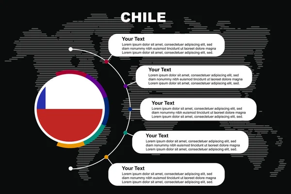 Chile Círculo Infográfico Com Informações Espaços Texto Fundo Preto Com —  Vetores de Stock