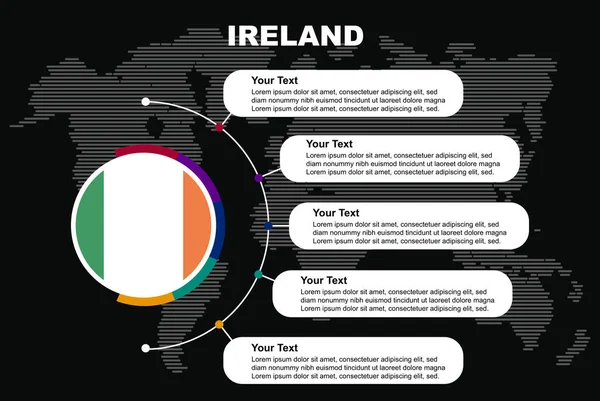 Irlanda Círculo Infográfico Com Informações Espaços Texto Fundo Preto Com —  Vetores de Stock
