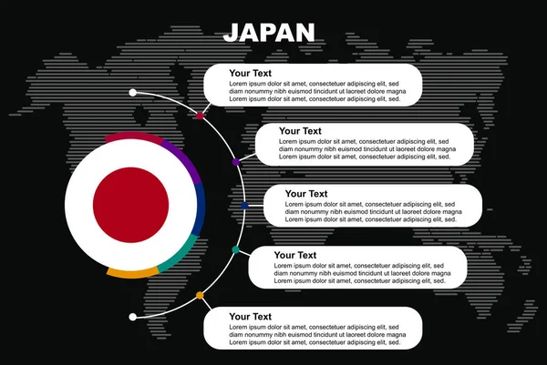 Japão Círculo Infográfico Com Informações Espaços Texto Fundo Preto Com —  Vetores de Stock