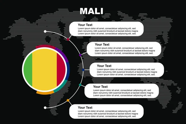 Mali Círculo Infográfico Com Informações Espaços Texto Fundo Preto Com —  Vetores de Stock