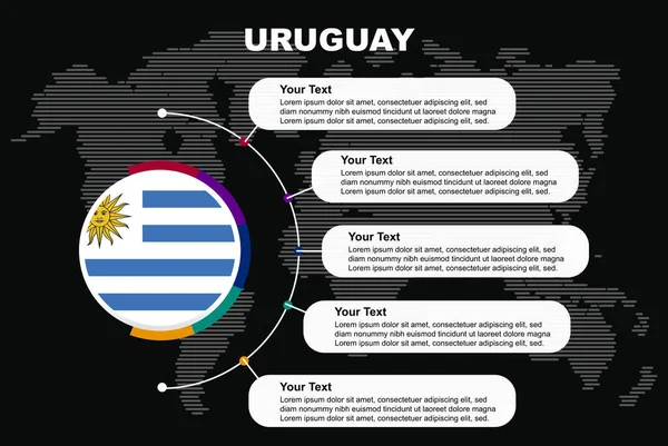 Uruguay Cercle Infographie Avec Des Espaces Texte Information Fond Noir — Image vectorielle