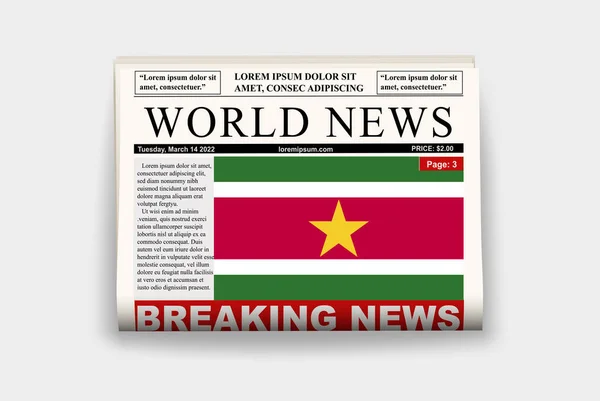 Surinam Country Tidning Med Flagga Senaste Nytt Nyhetsbrev Surinam Nyhetskoncept — Stock vektor