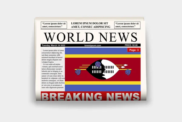Swaziland Country Tidning Med Flagga Nyheter Nyhetsbrev Swaziland Nyhetskoncept Gazette — Stock vektor