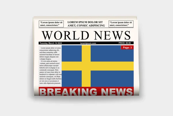 Giornale Nazionale Svedese Con Bandiera Ultime Notizie Sulla Newsletter Concetto — Vettoriale Stock