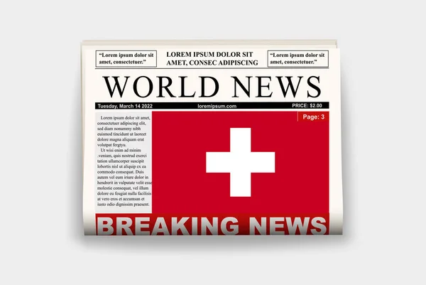 Szwajcarska Gazeta Krajowa Flagą Aktualności Ostatniej Chwili Biuletynie Koncepcja Szwajcarskich — Wektor stockowy