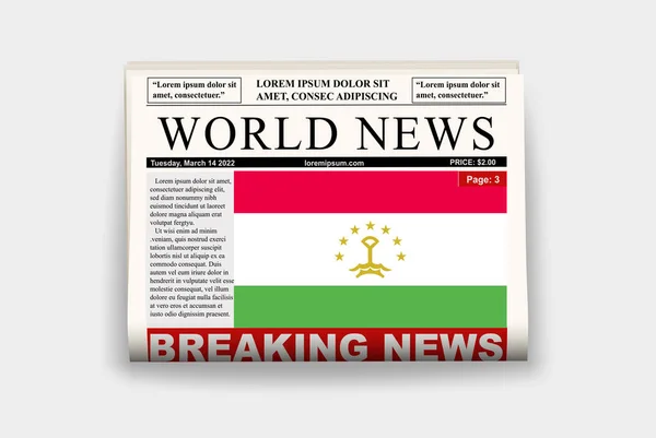 Tadzjikistan Land Tidning Med Flagga Senaste Nytt Nyhetsbrev Tadzjikistan Nyhetskoncept — Stock vektor