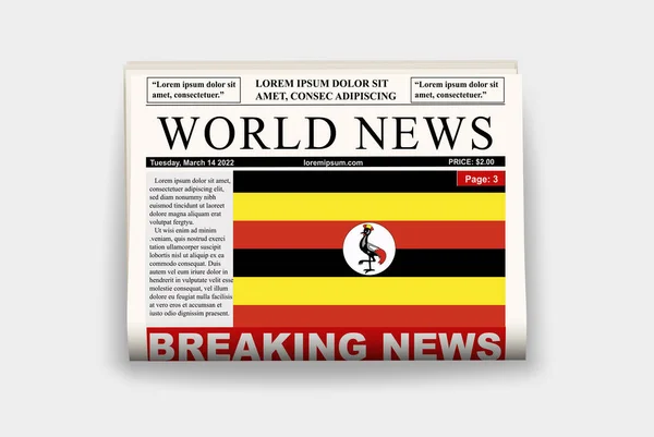 ウガンダの国旗掲示板 ニュースレター速報 ウガンダのニュースコンセプト 見出し付きの雑誌 国旗付きの雑誌 新聞を読む ストリーマーの見出し — ストックベクタ