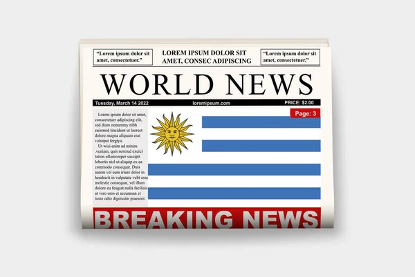 ニュースレター ウルグアイのニュースコンセプト 見出し付きの雑誌ページ 国旗付きの雑誌 新聞を読む ストリーマー見出し — ストックベクタ