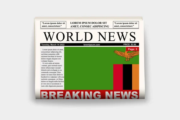 Zambia Country Newspaper Flag Breaking News Newsletter Zambia News Concept — Stock Vector