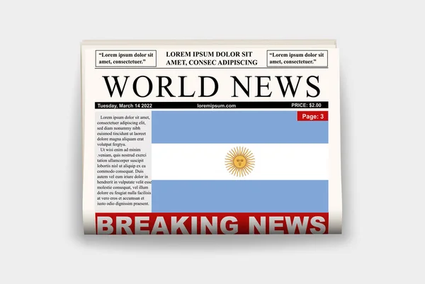 アルゼンチンの国旗を掲載した国内新聞 ニュースレターの速報 アルゼンチンのニュースコンセプト 見出し付きのガゼットページ 国旗付きのジャーナル 新聞を読む ストリーマー見出し — ストックベクタ