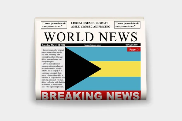 有国旗的巴哈马国家报纸 通讯上的突发新闻 巴哈马新闻概念 有标题的公报页 有国旗的杂志 阅读报纸 更多标题 — 图库矢量图片
