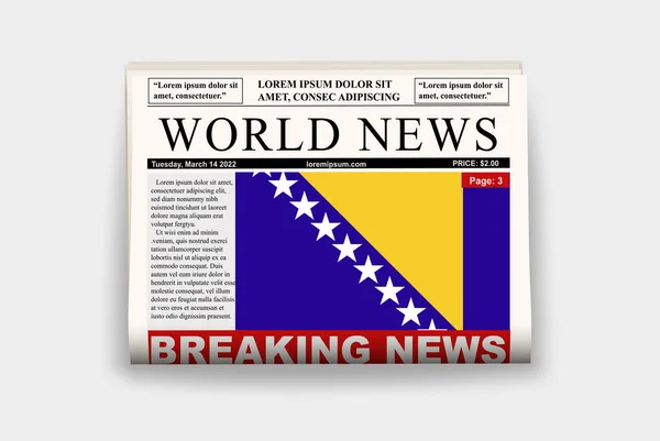 Bosnia Erzegovina Giornale Nazionale Con Bandiera Ultime Notizie Sulla Newsletter — Vettoriale Stock