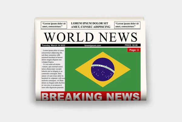 Brazil Country Newspaper Flag Breaking News Newsletter Brazil News Concept — Stock Vector
