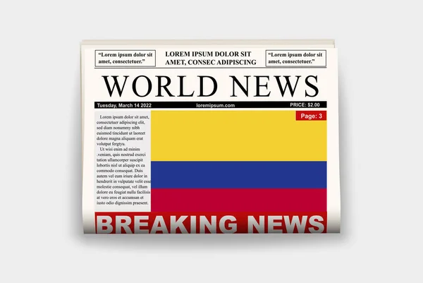 Colombia Country Newspaper Flag Breaking News Newsletter Colombia News Concept — Stock Vector
