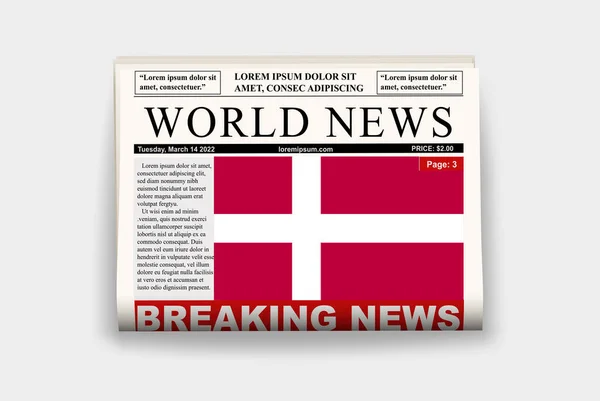 Danmark Land Tidning Med Flagga Nyheter Nyhetsbrev Danmark Nyhetskoncept Tidskriftssida — Stock vektor
