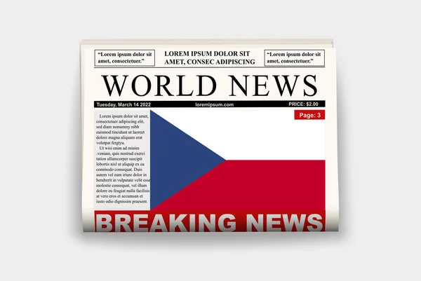 Tjeckien Land Tidning Med Flagga Senaste Nytt Nyhetsbrev Tjeckien Nyhetskoncept — Stock vektor