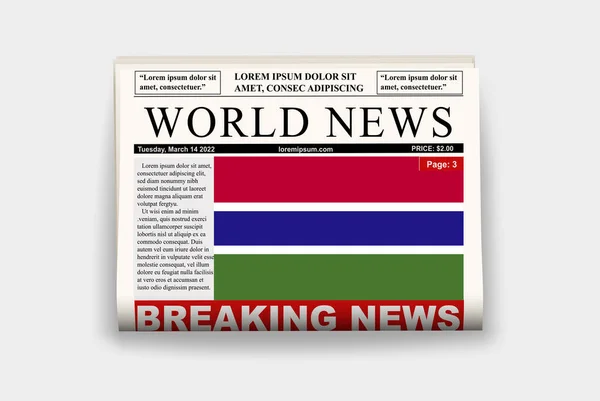 ガンビアの国の新聞 ニュースレターの速報ニュース ガンビアのニュースコンセプト 見出し付きのガジェットページ 国旗付きのジャーナル 新聞を読む ストリーマー見出し — ストックベクタ
