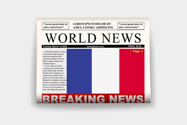 France Country Newspaper Flag Breaking News Newsletter France News Concept — Stock Vector