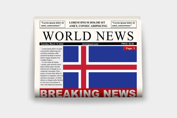 Iceland Country Newspaper Flag Breaking News Newsletter Iceland News Concept — Stock Vector