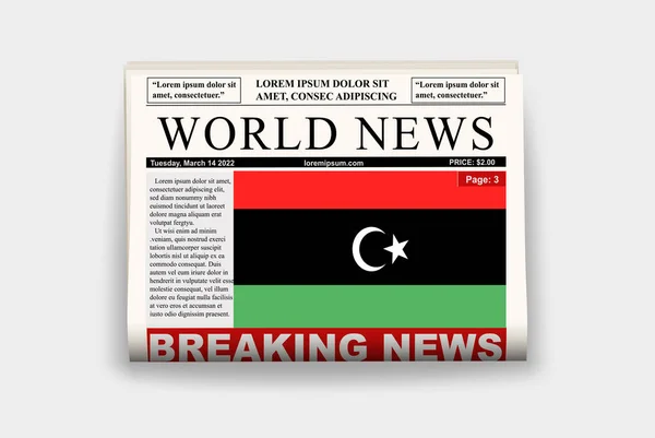 ニュースレター リビアのニュースコンセプト 見出し付きのガゼットページ 国旗付きのジャーナル 新聞を読む ストリーマー見出し — ストックベクタ