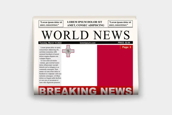 Μάλτα Χώρα Εφημερίδα Σημαία Έκτακτη Είδηση Στο Ενημερωτικό Δελτίο Μάλτα — Διανυσματικό Αρχείο