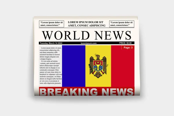 Moldávia País Jornal Com Bandeira Notícias Última Hora Boletim Informativo —  Vetores de Stock