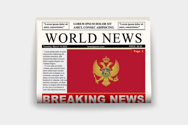 Montenegro Land Tidning Med Flagga Senaste Nytt Nyhetsbrev Montenegro Nyhetskoncept — Stock vektor