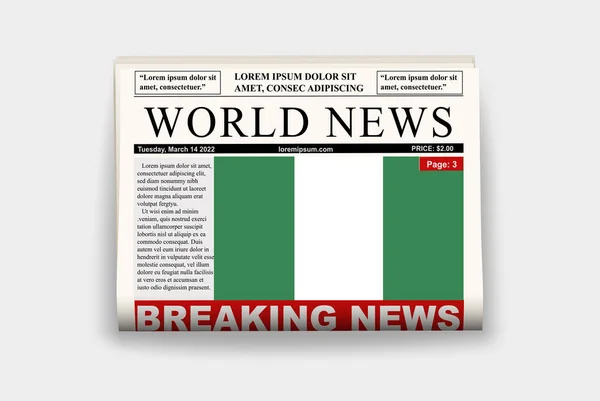 有国旗的尼日尔国家报纸 新闻通讯上的突发新闻 尼日尔新闻概念 有标题的公报页 有国旗的杂志 阅读报纸 流媒体标题 — 图库矢量图片