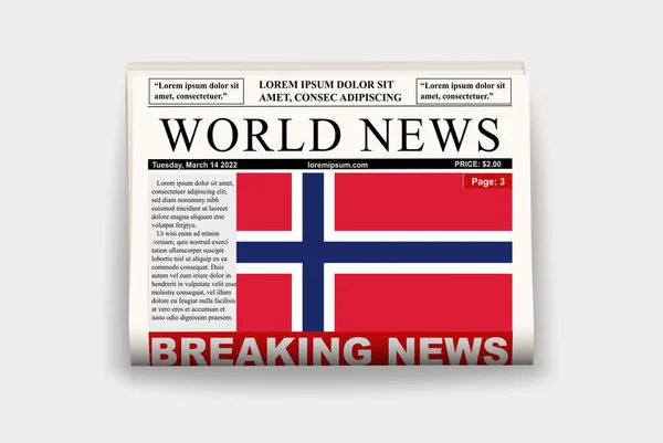 Norway Country Newspaper Flag Breaking News Newsletter Norway News Concept — Stock Vector