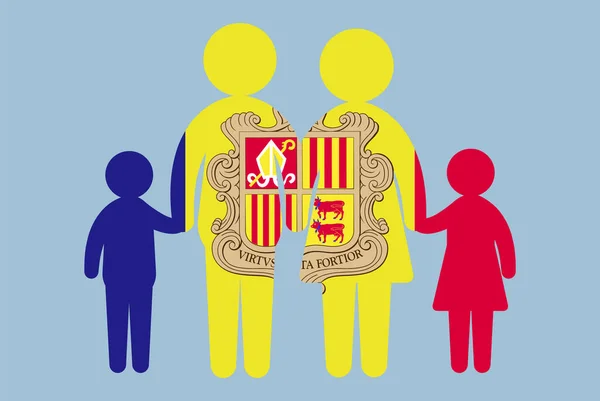 Andorra Flagga Med Familj Koncept Vektor Element Förälder Och Barn — Stock vektor