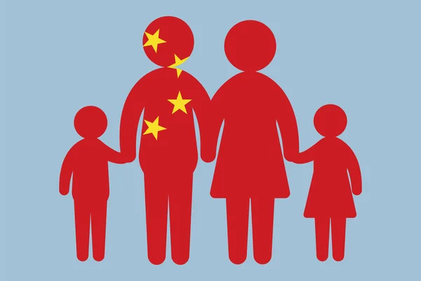 Флаг Китая Концепцией Семьи Векторным Элементом Родителями Детьми Держащимися Руки — стоковый вектор
