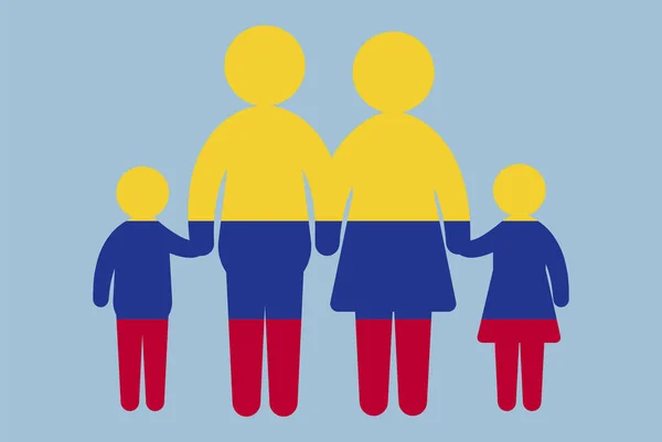 부모와 아이들 콜롬비아 이민자 아이디어 콜롬비아 국기를 디자인 — 스톡 벡터