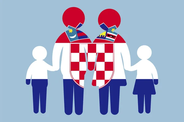 Флаг Хорватии Семейной Концепцией Векторный Элемент Родители Дети Держатся Руки — стоковый вектор