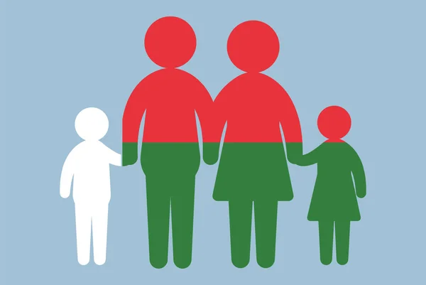 具有家庭观念的马达加斯加国旗 矢量元素 父母和孩子牵着手 移民观念 与马达加斯加国旗的幸福家庭 平面设计资产 — 图库矢量图片