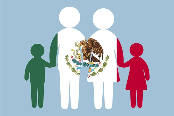 Mexiko Flagge Mit Familienkonzept Vektorelement Eltern Und Kinder Händchenhalten Immigrantenidee — Stockvektor