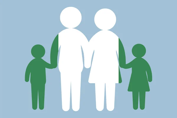 ニジェールの家族の概念 ベクトル要素 親と子供が手を取り合っている 移民のアイデア ニジェールの旗を持つ幸せな家族 フラットデザイン資産 — ストックベクタ