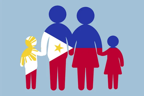 家族のコンセプト ベクトル要素 親と子供が手を握っているフィリピンの旗 移民のアイデア フィリピンの旗と幸せな家族 フラットデザイン資産 — ストックベクタ