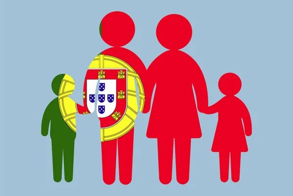 Drapeau Portugal Avec Concept Familial Élément Vectoriel Parent Enfants Tenant — Image vectorielle