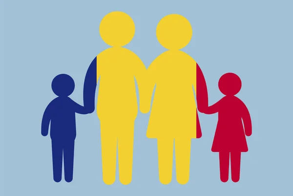 Rumunsko Vlajka Rodinným Konceptem Vektorový Prvek Rodiče Děti Držící Ruce — Stockový vektor