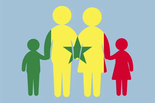 Senegalská Vlajka Rodinnou Koncepcí Vektorový Prvek Rodiče Děti Držící Ruce — Stockový vektor